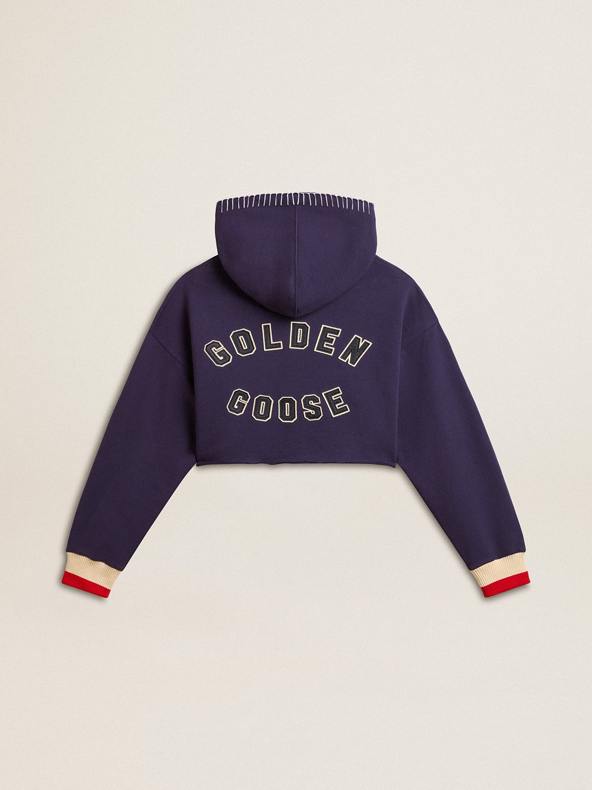 Golden Goose - Sweat-shirt cropped bleu foncé avec fermeture à glissière et capuche brodée in 