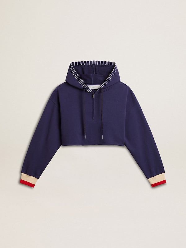 Golden Goose - Dark blue cropped sweatshirt with zip fastening and embroidered hood in 