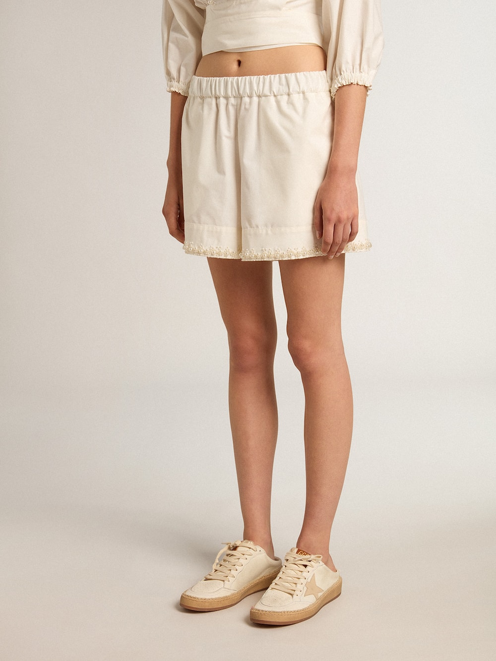Golden Goose - Shorts en algodón con bordado de perlas  in 