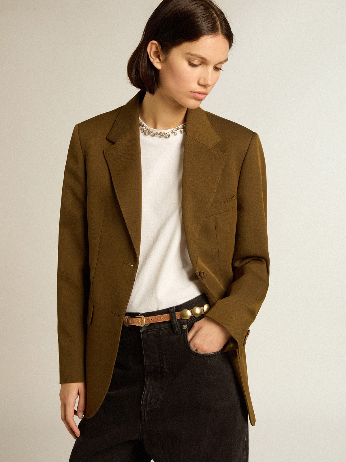 Golden Goose - Single-breasted jacket in beech-colored wool with horn buttons in 