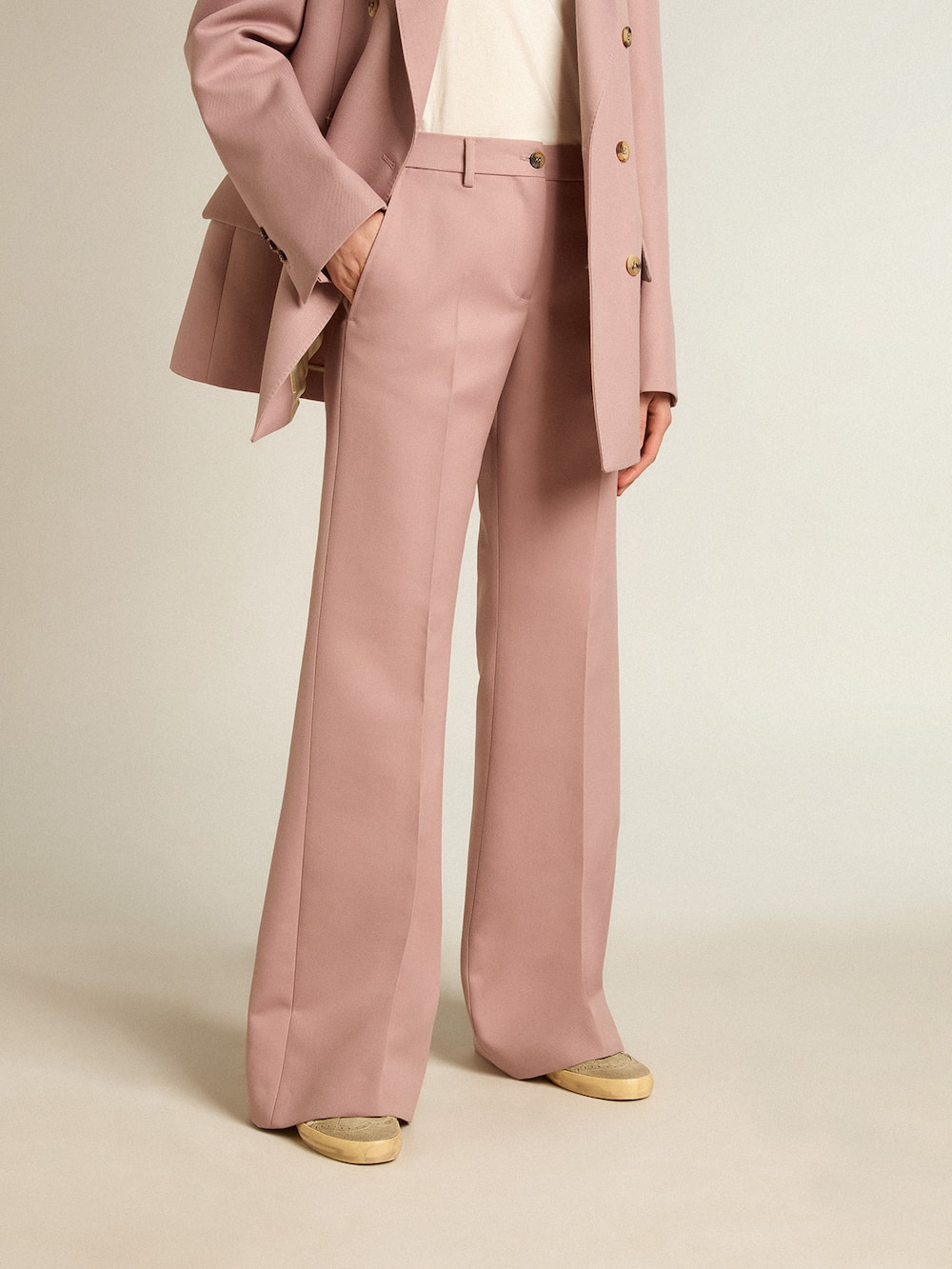Golden Goose - Pantalone in tessuto sartoriale color rosa in 