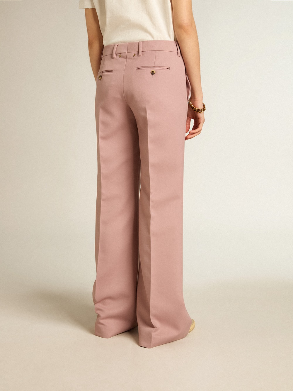 Golden Goose - Pantalone in tessuto sartoriale color rosa in 