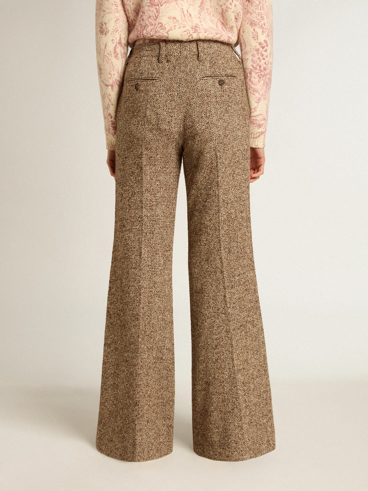 Golden Goose - Women’s pants in beige and brown wool and silk blend fabric in 