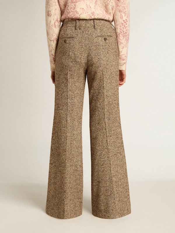 Golden Goose - Women’s pants in beige and brown wool and silk blend fabric in 