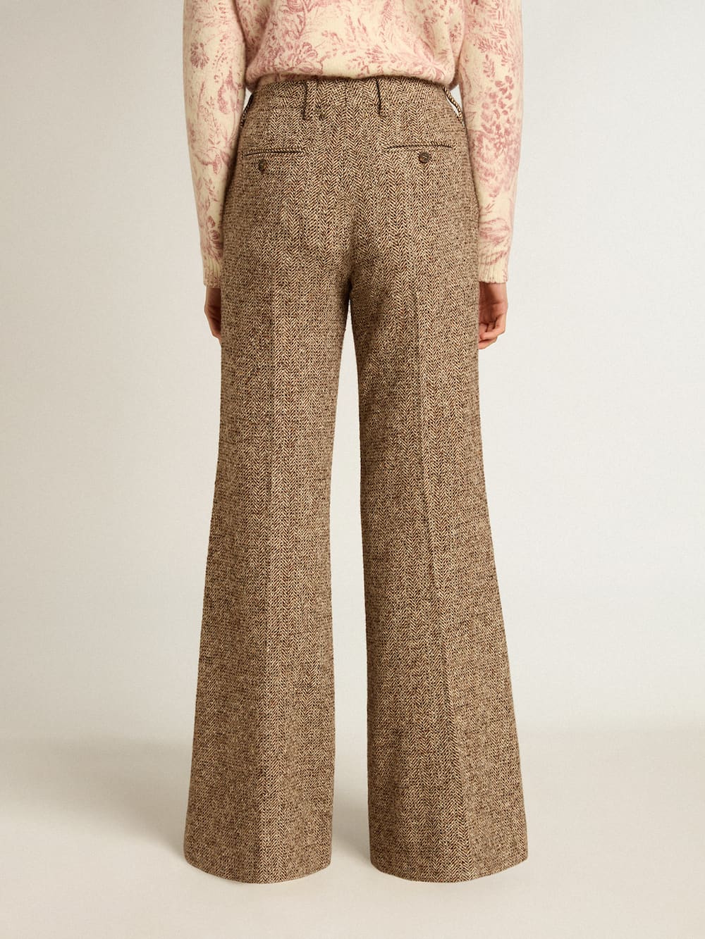 Golden Goose - Pantalón de mujer en mezcla de lana y seda color beige y marrón in 