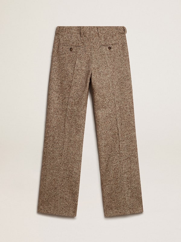 Golden Goose - Women’s pants in beige and brown wool and silk blend fabric in 