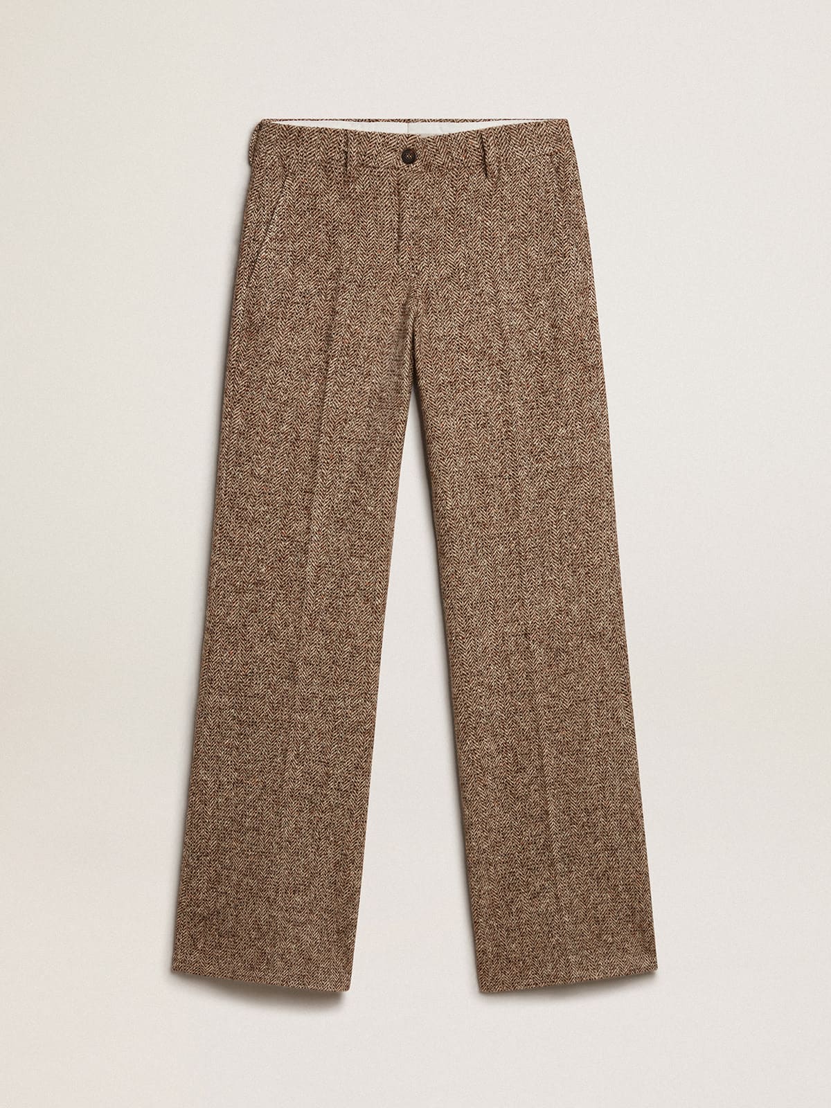 Golden Goose - Women’s pants in beige and brown wool and silk blend fabric in 