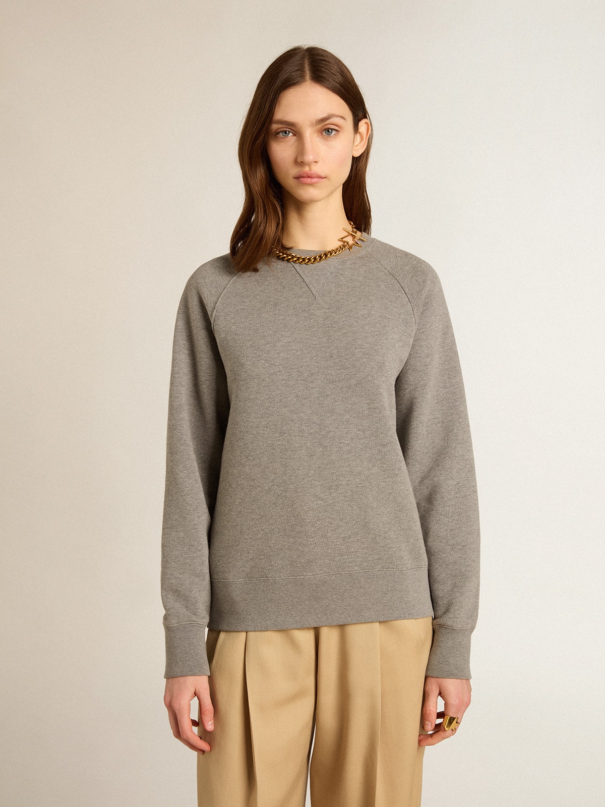 Golden Goose - Gray melange cotton sweatshirt with manifesto on the back in 