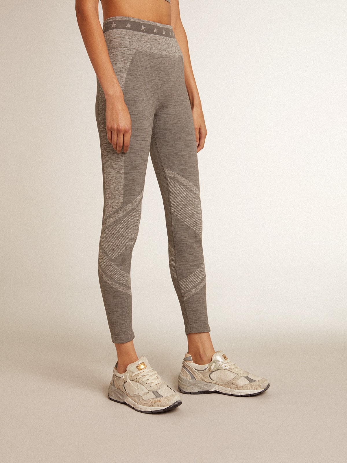 Women’s gray melange leggings with mixed stitching