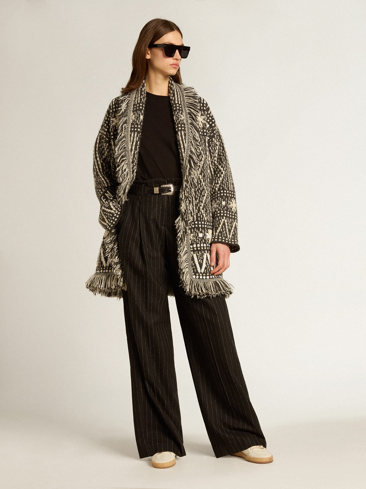 Golden Goose - Cardigan with belt and dark gray Fair Isle pattern in 