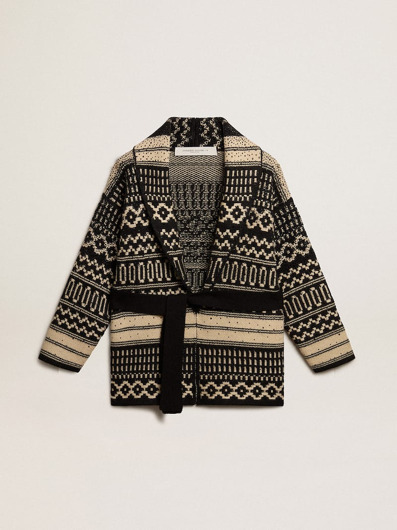 Golden Goose - Cardigan &eacute;cru femme en laine avec motif jacquard et ceinture in 