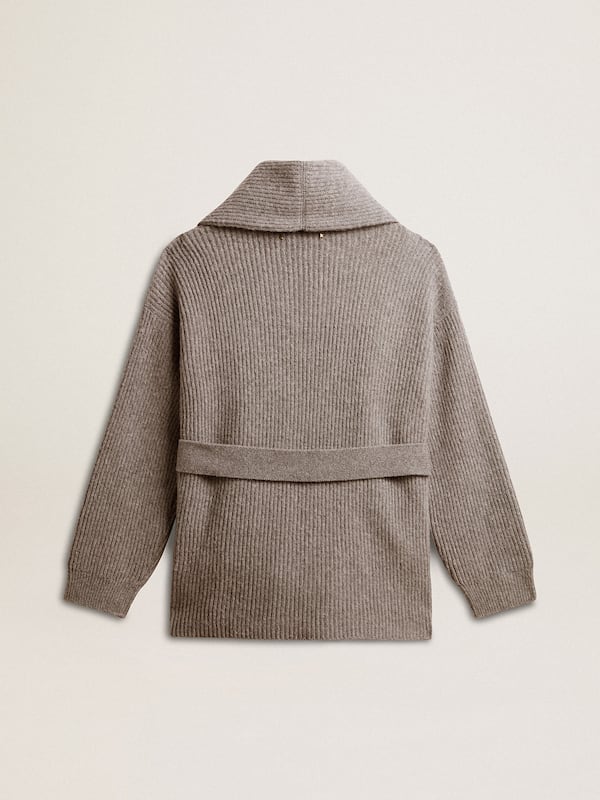 Golden Goose - Women's cardigan in gray melange wool with embroidery on the front in 