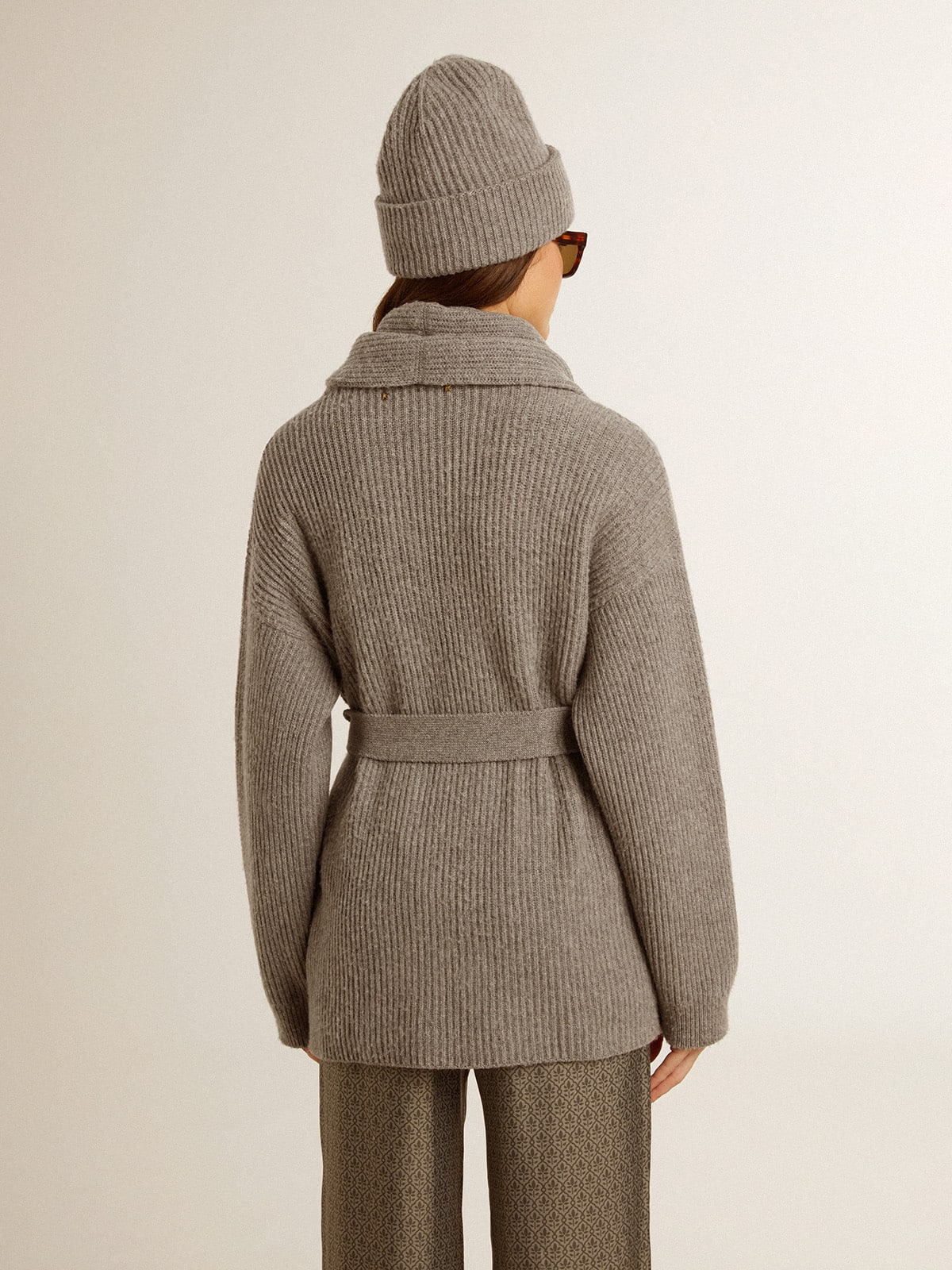Women's cardigan in gray melange wool with embroidery on the