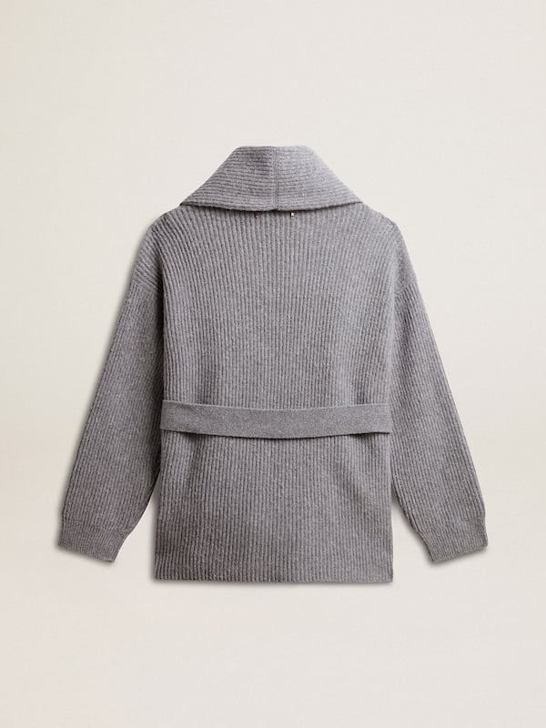 Golden Goose - Women's cardigan in gray melange wool with embroidery on the front in 