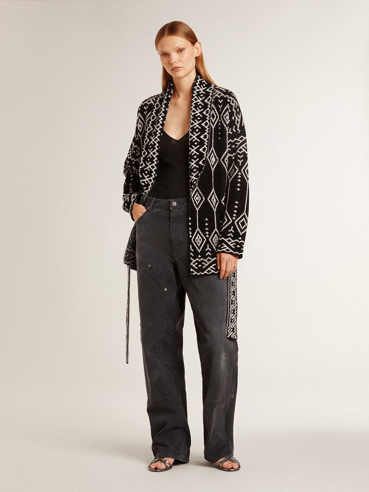 Golden Goose - Women’s black cardigan with belt and crystals in 