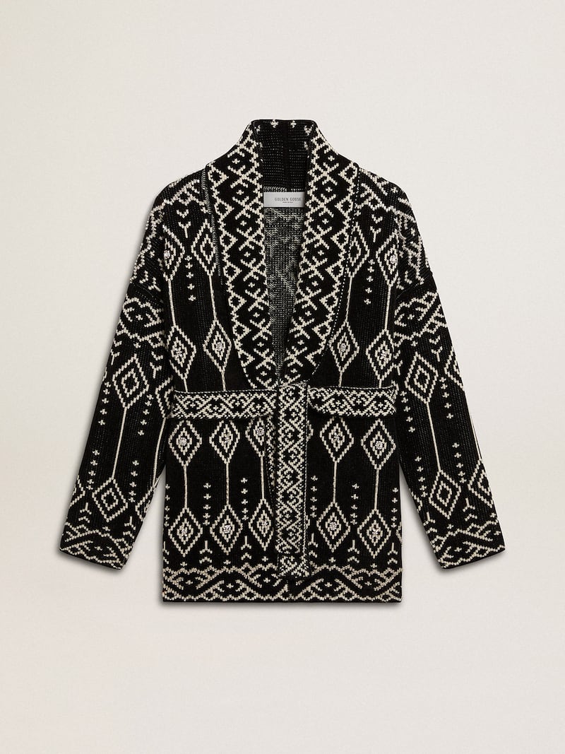 Cardigan noir pour femme avec ceinture et cristaux