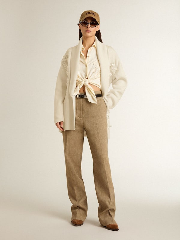 Golden Goose - Women's cream-colored cotton cardigan with floral embroidery in 