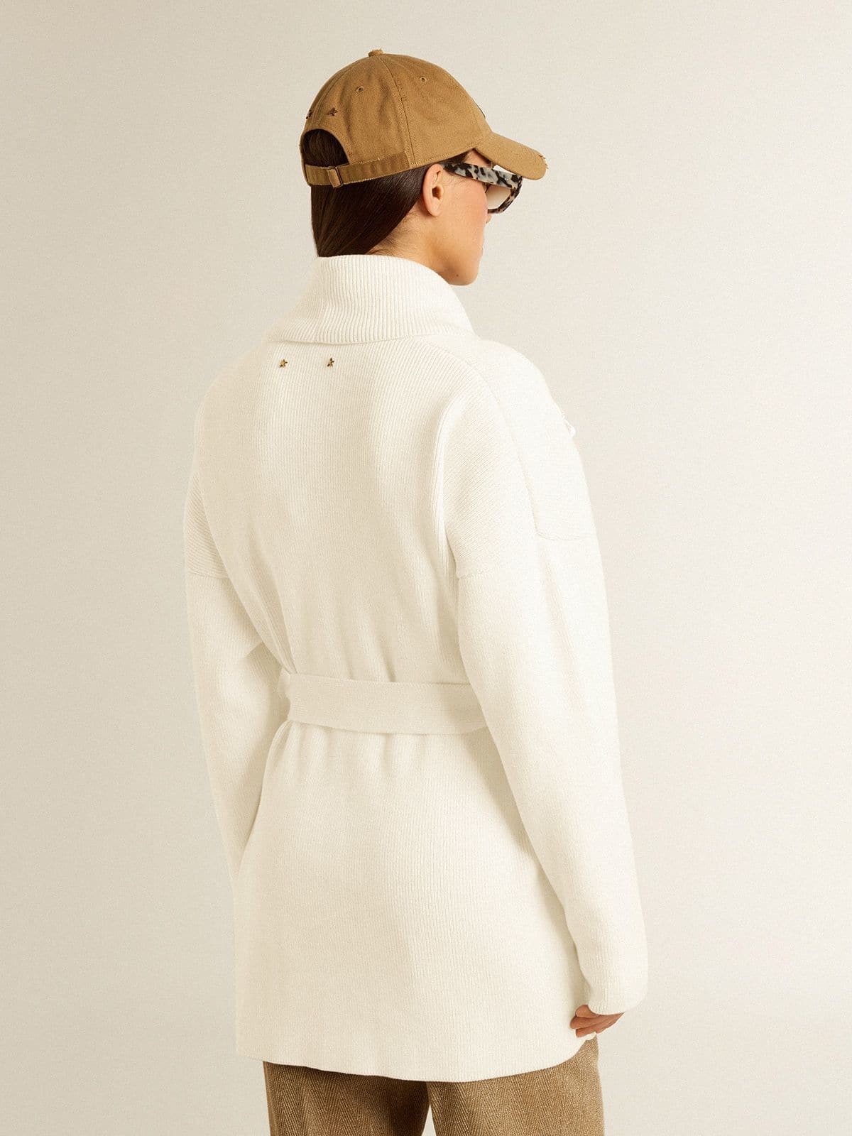 Golden Goose - Women's cream-colored cotton cardigan with floral embroidery in 