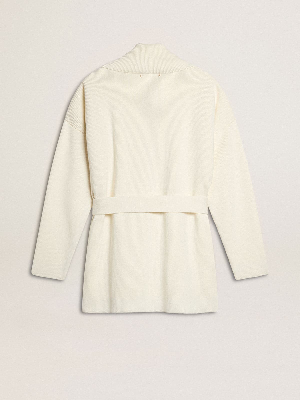 Cardigã feminino de algodão cor creme com bordado floral