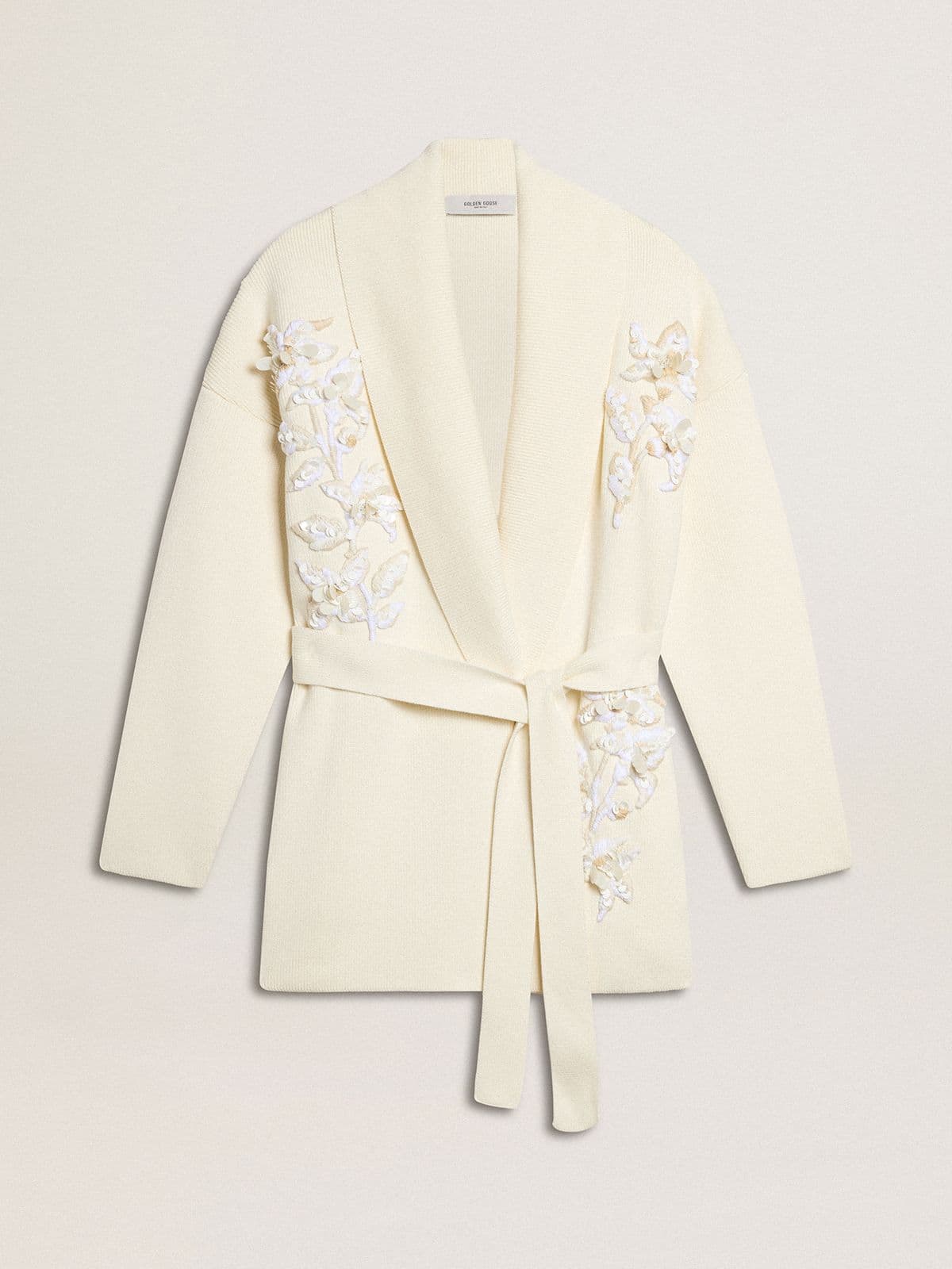 Golden Goose - Cárdigan de mujer de algodón color nata con bordado floral in 