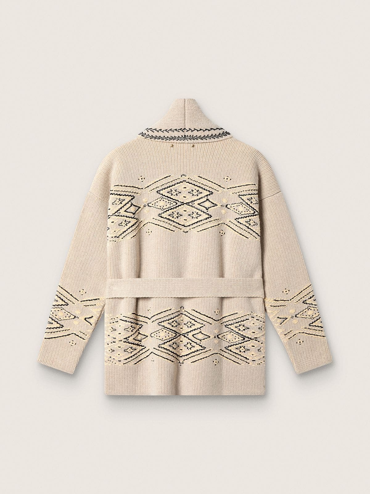 Golden Goose - Women's belted cardigan in beige wool blend with contrast embroidery in 