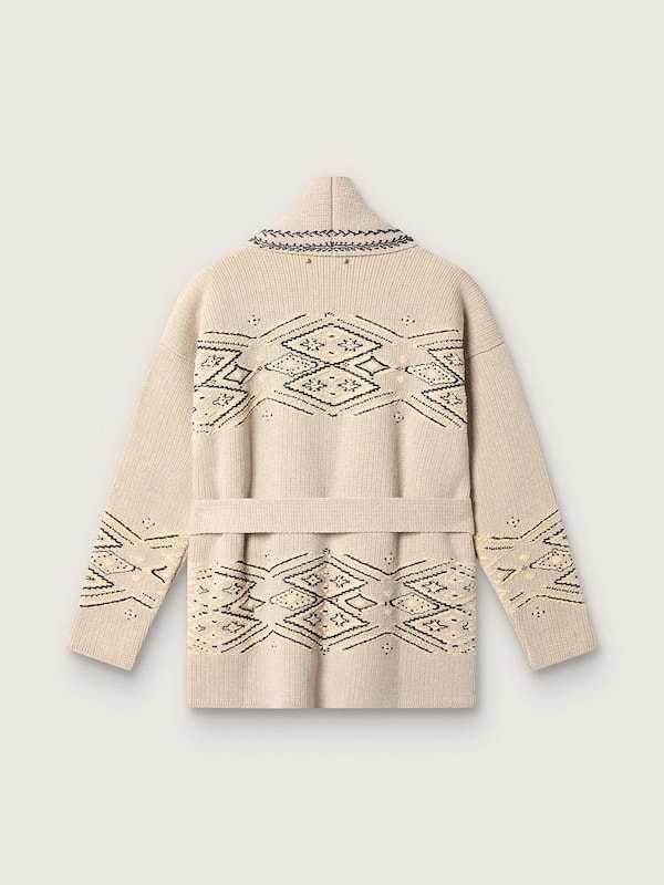 Golden Goose - Women's belted cardigan in beige wool blend with contrast embroidery in 