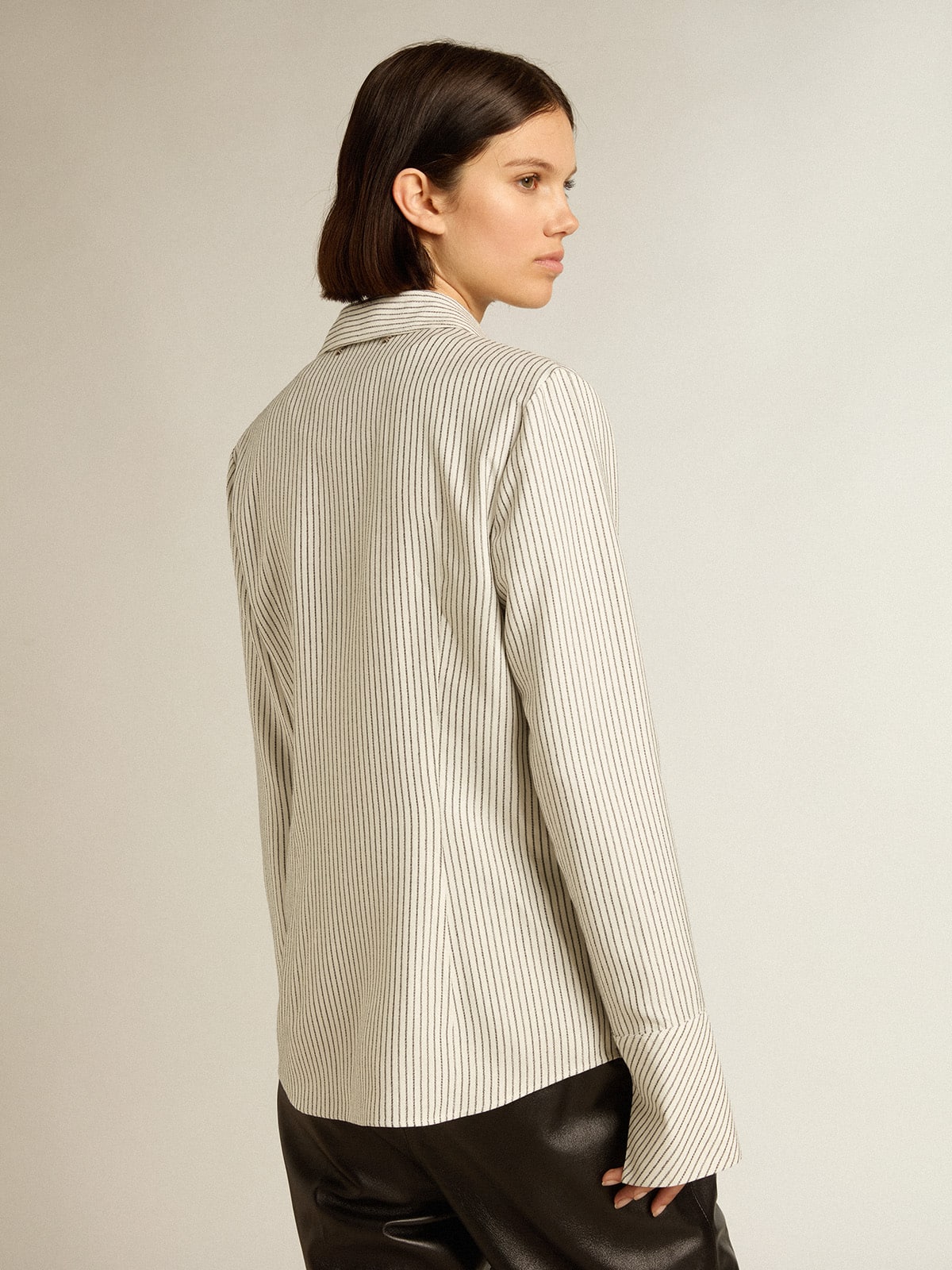 Golden Goose - Women’s white viscose shirt with narrow black stripes in 