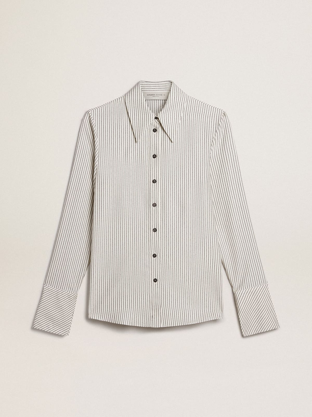 Golden Goose - Women’s white viscose shirt with narrow black stripes in 