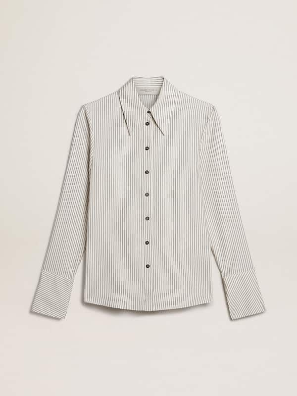 Golden Goose - Women’s white viscose shirt with narrow black stripes in 