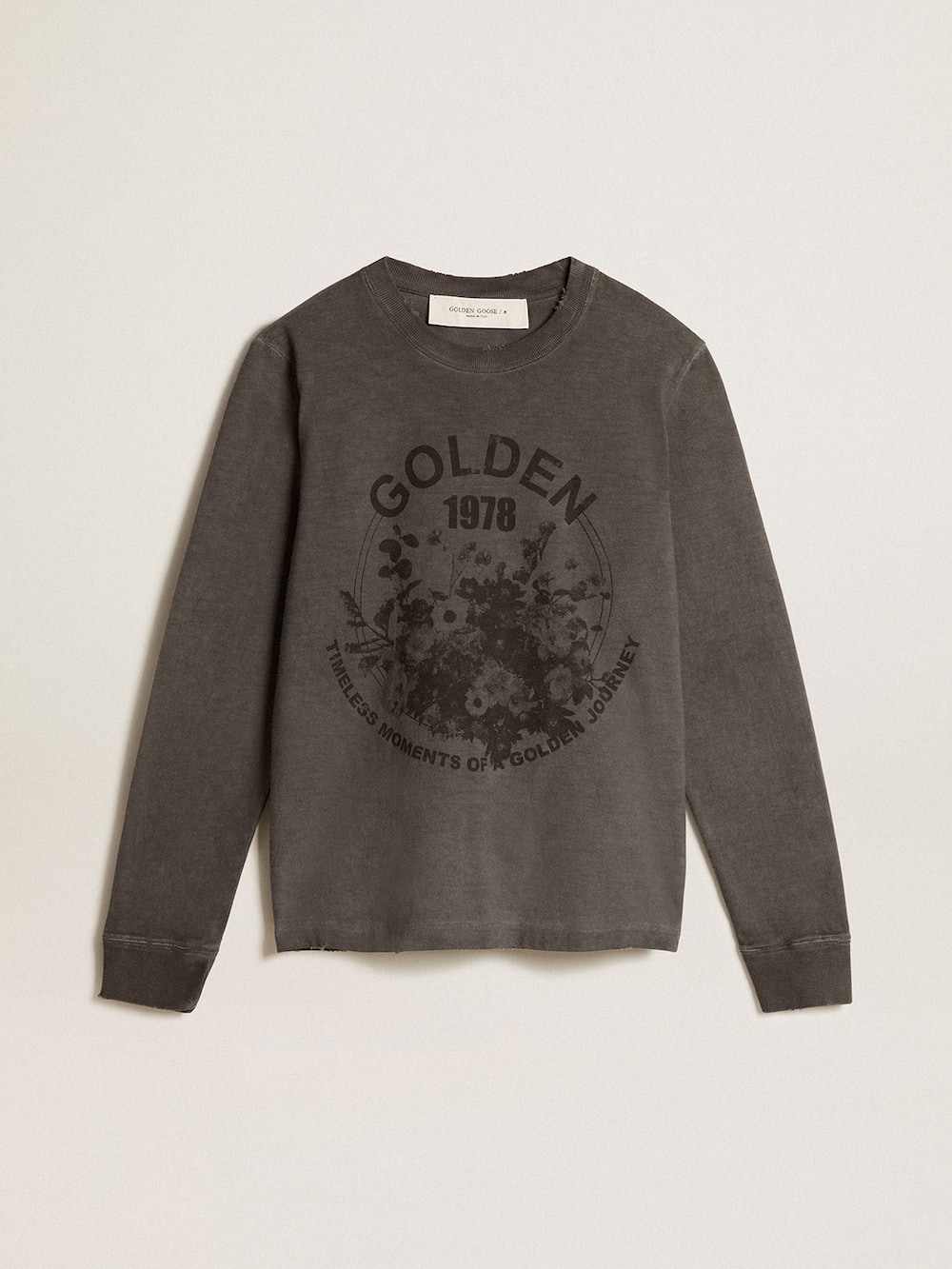 Golden Goose - T-shirt en coton anthracite avec imprimé sur le devant in 