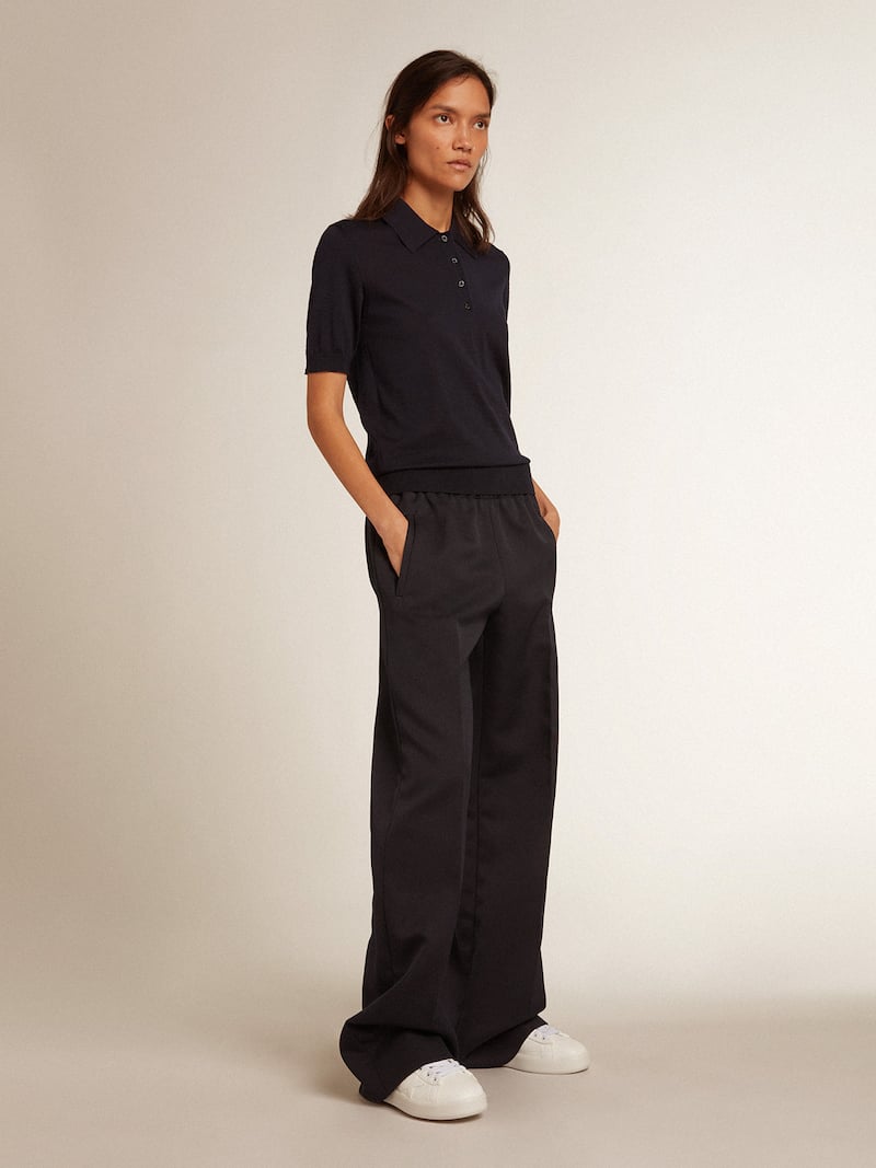Golden Goose - Marineblaues Damen-Poloshirt aus Merinowolle in 