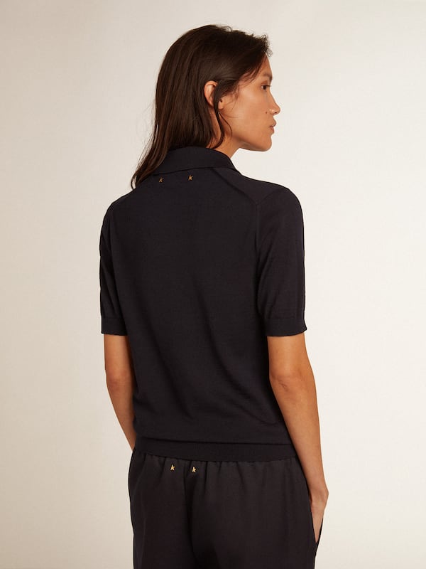 Golden Goose - Women’s polo shirt in navy-blue merino wool in 