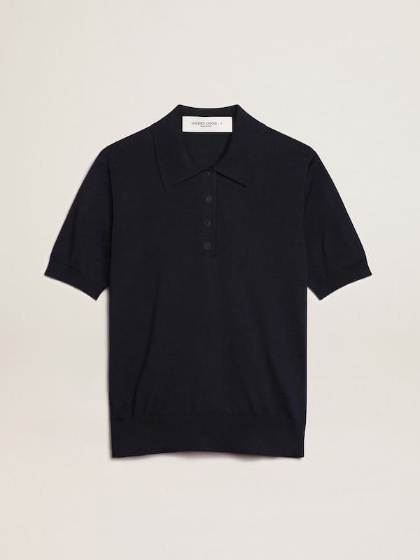 Golden Goose - Women’s polo shirt in navy-blue merino wool in 