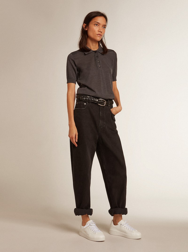 Golden Goose - Polo da donna in lana merino di colore antracite in 
