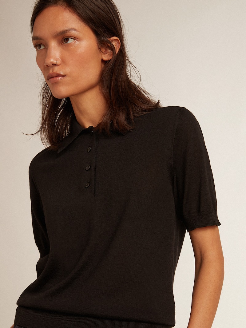 Golden Goose - Schwarzes Damen-Poloshirt aus Merinowolle in 