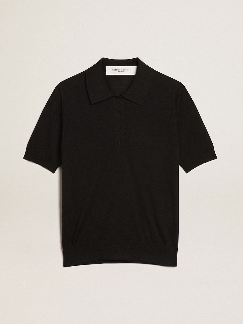 Polo da donna in lana merino di colore nero