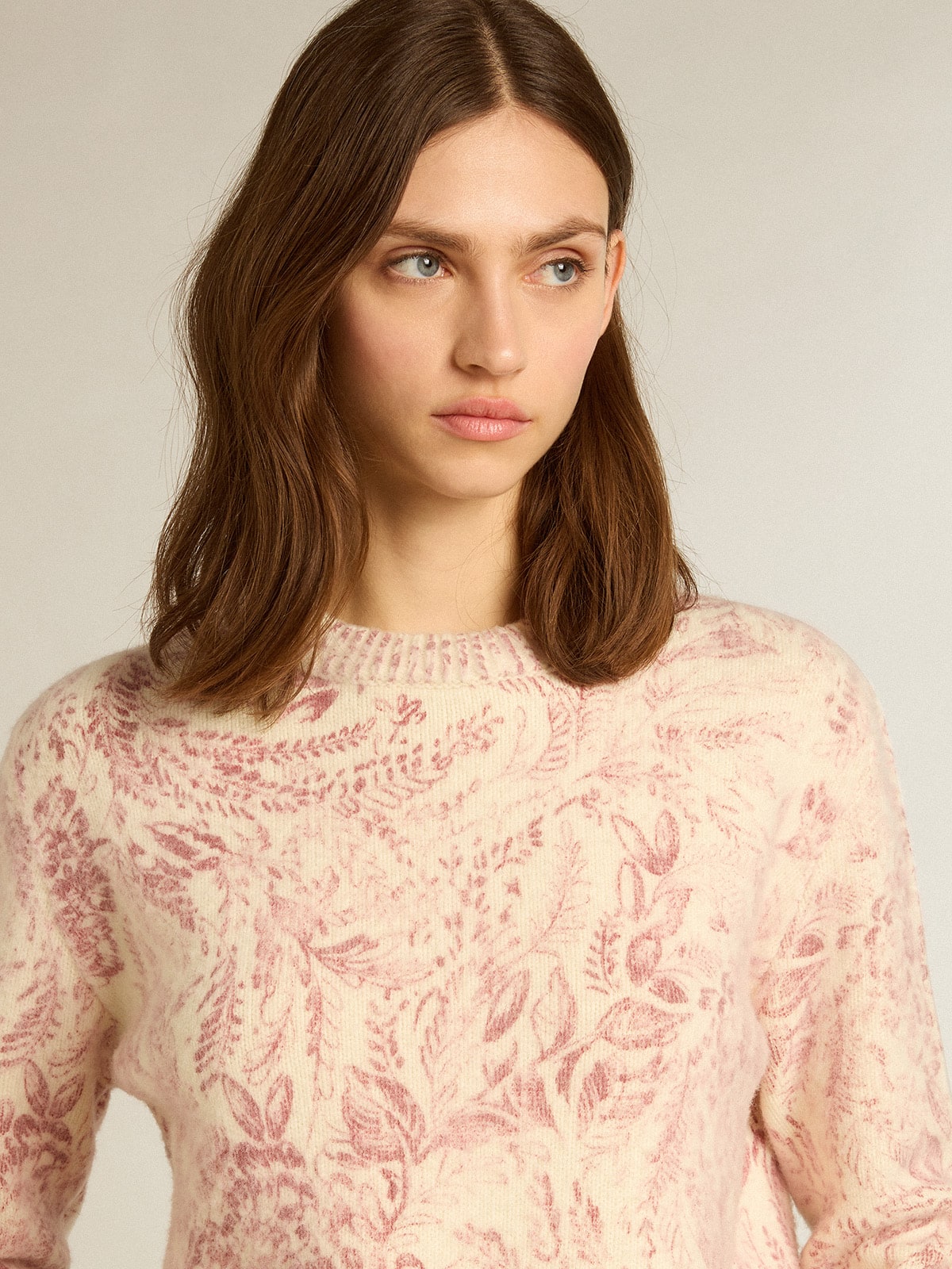 Golden Goose - Women’s round-neck sweater in wool with all-over toile de jouy pattern in 