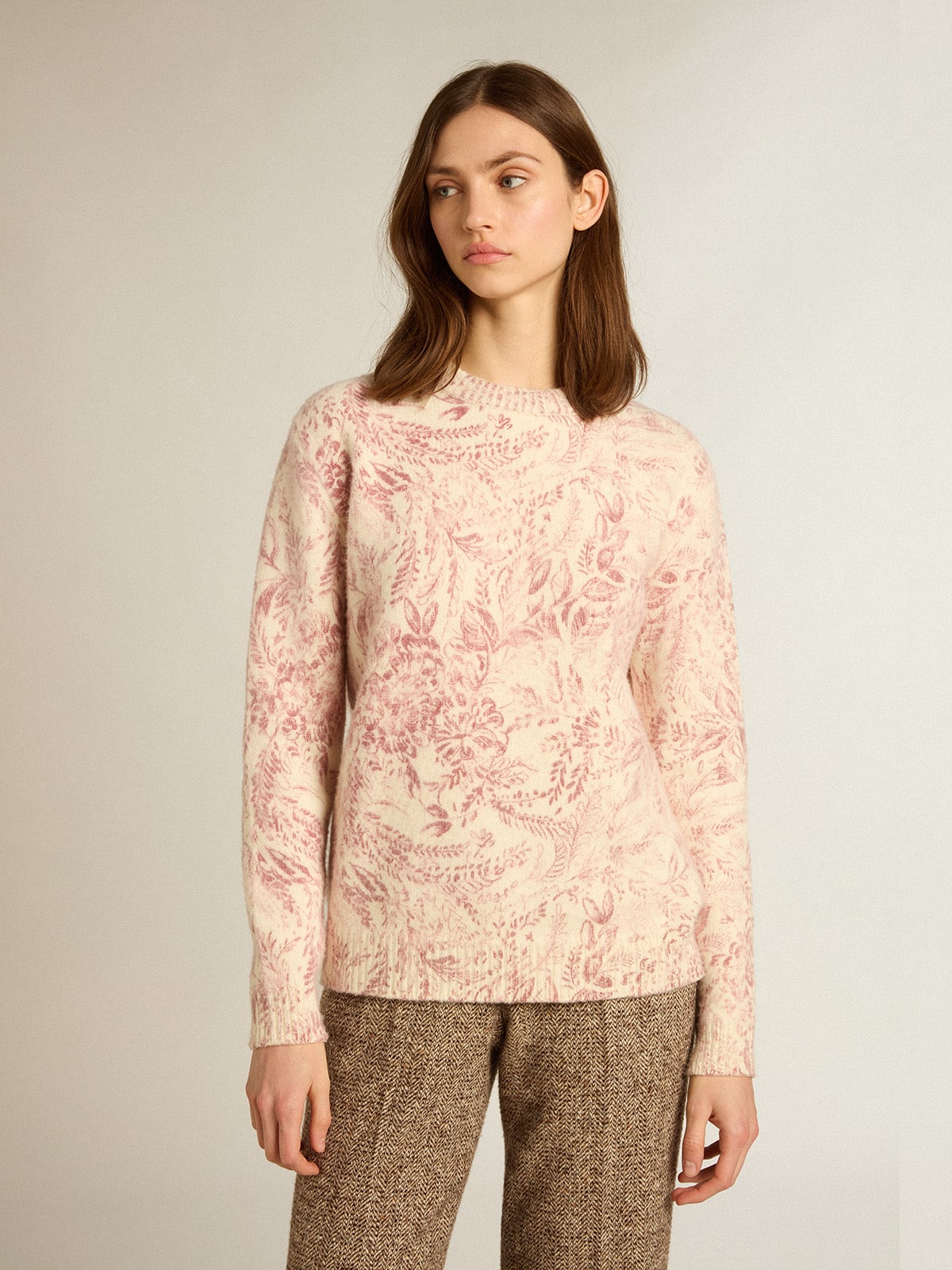 Golden Goose - Women’s round-neck sweater in wool with all-over toile de jouy pattern in 