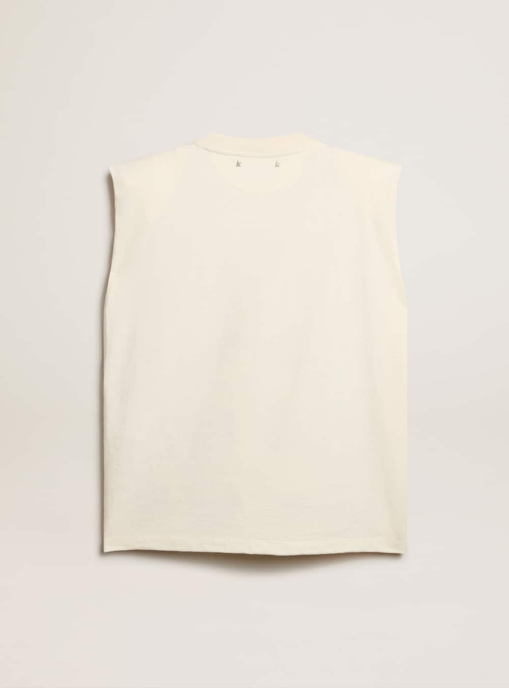 Golden Goose - Aged white sleeveless T-shirt with red embroidery on the front in 