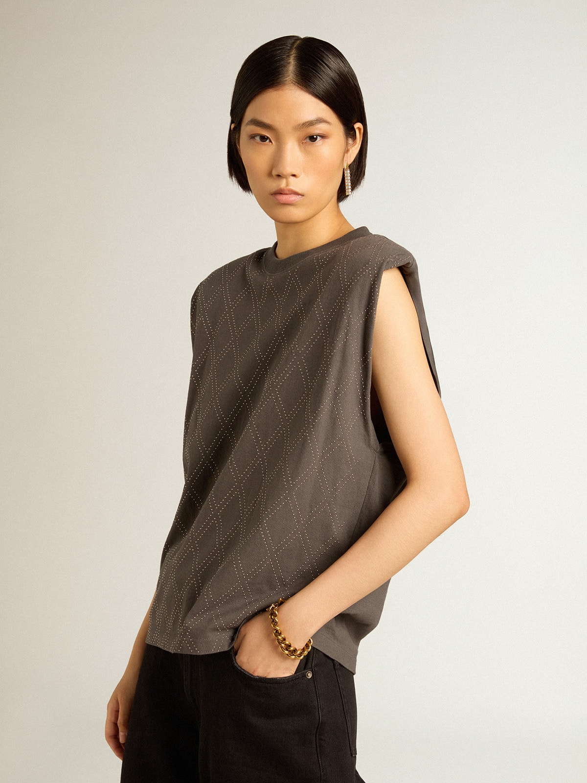 Golden Goose - Anthracite gray sleeveless T-shirt  in 