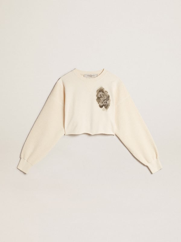 Golden Goose - Aged white cotton cropped sweatshirt  in 