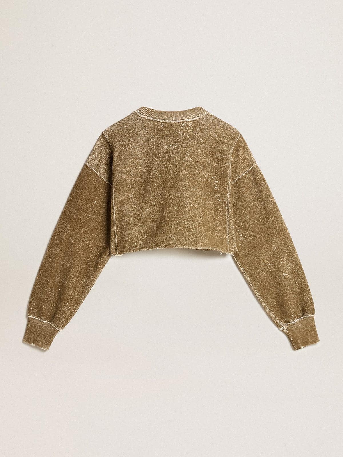 Golden Goose - Vintage-effect beech-colored cotton cropped sweatshirt in 