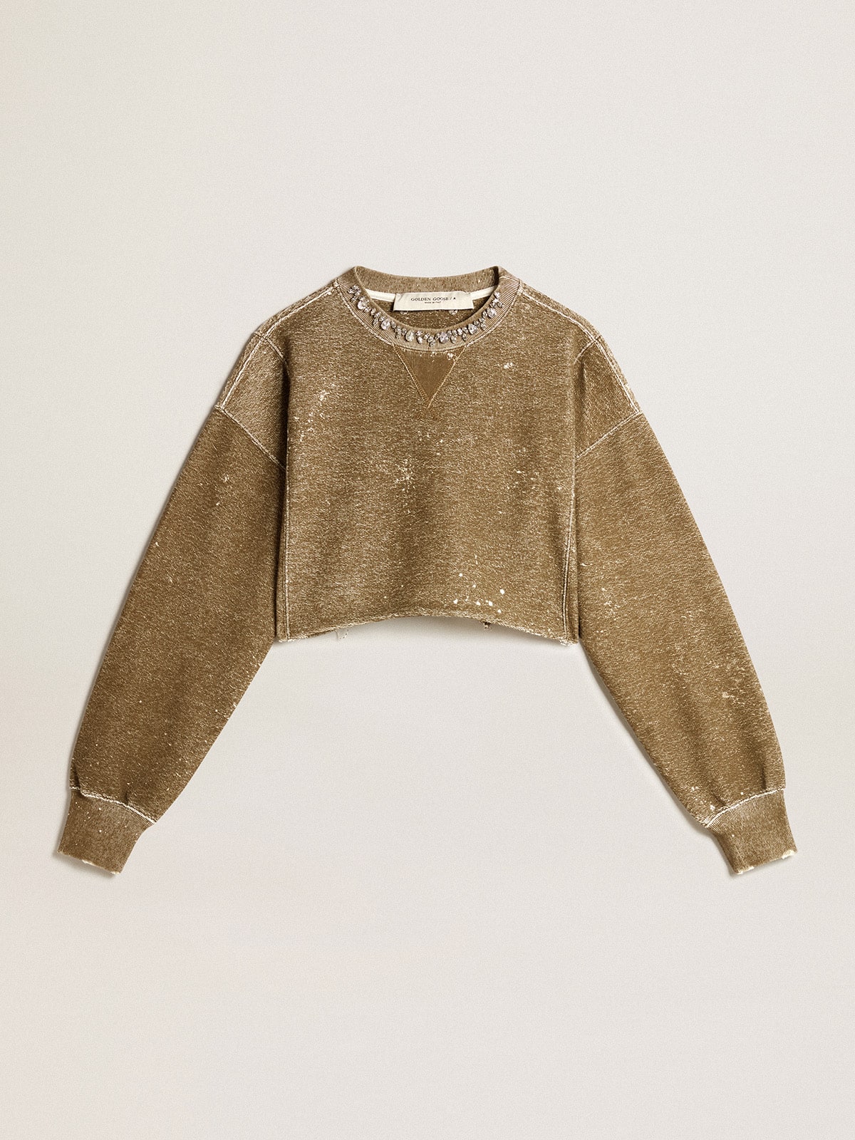 Golden Goose - Vintage-effect beech-colored cotton cropped sweatshirt in 