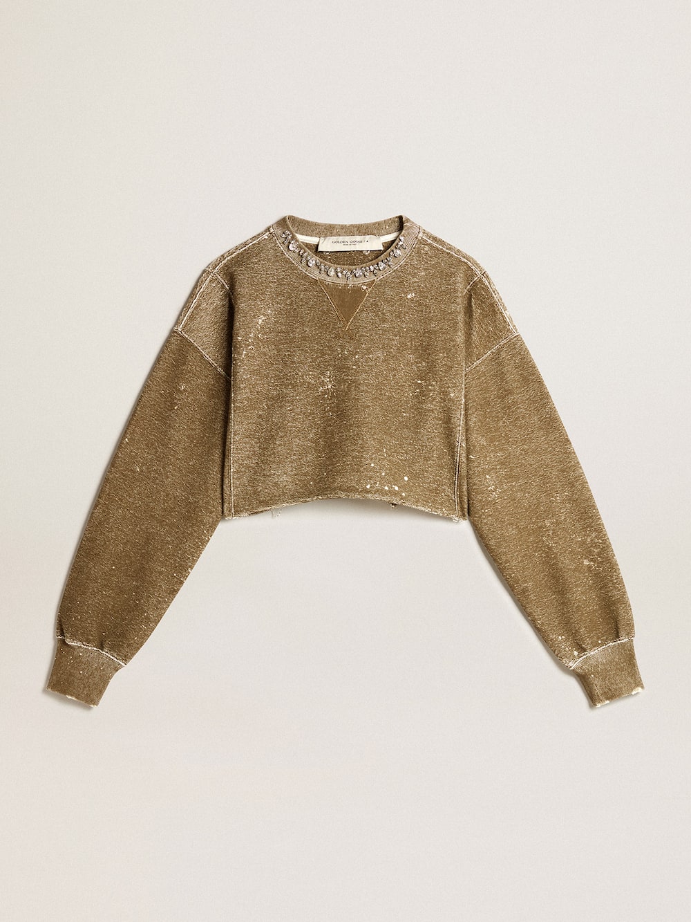 Golden Goose - Cropped-Sweatshirt aus Baumwolle im Farbton Buche in Vintage-Optik in 