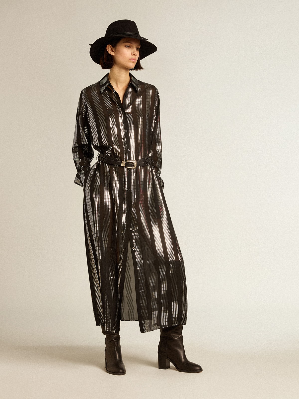 Golden Goose - Black shirt dress with metallic appliqués  in 