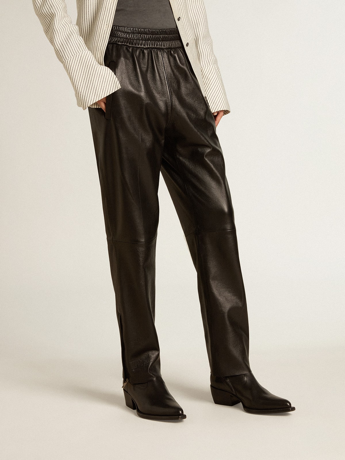 Golden Goose - Black joggers in nappa leather with zip at the base in 