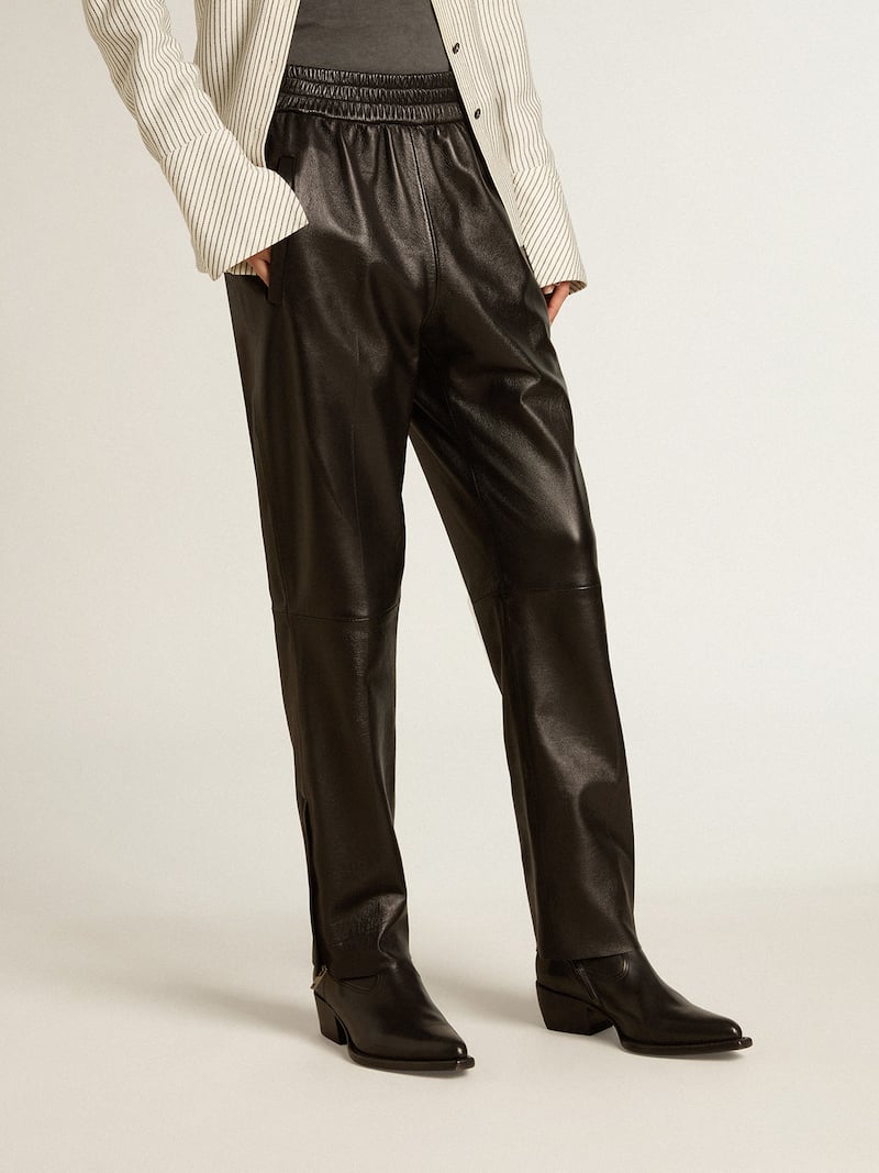 Golden Goose - Pantal&oacute;n jogger negro en napa con cremallera en el bajo in 