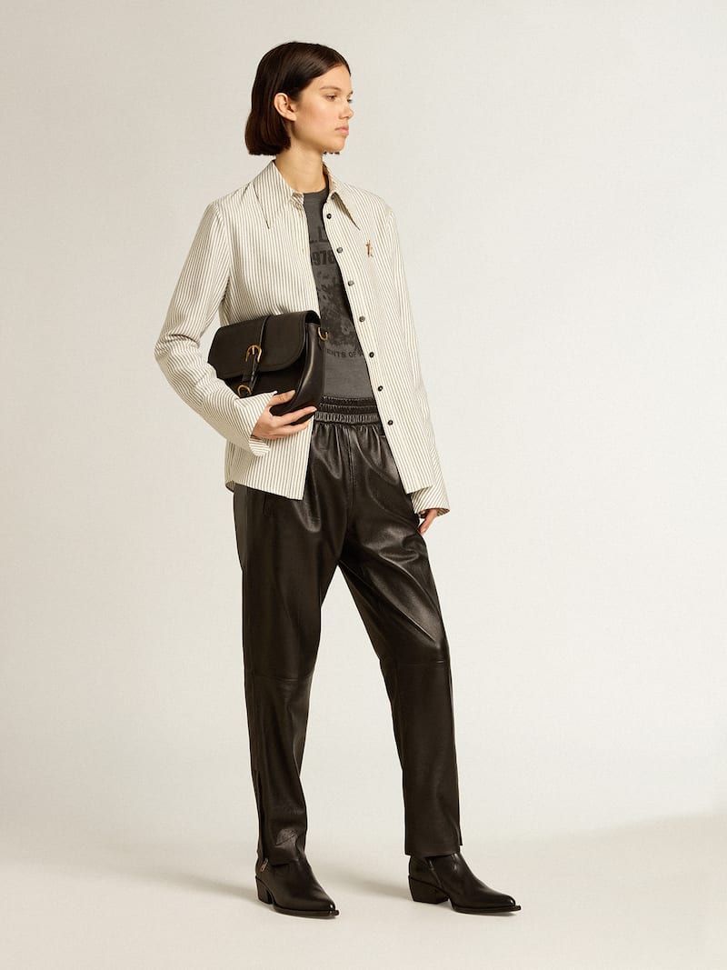 Golden Goose - Pantal&oacute;n jogger negro en napa con cremallera en el bajo in 
