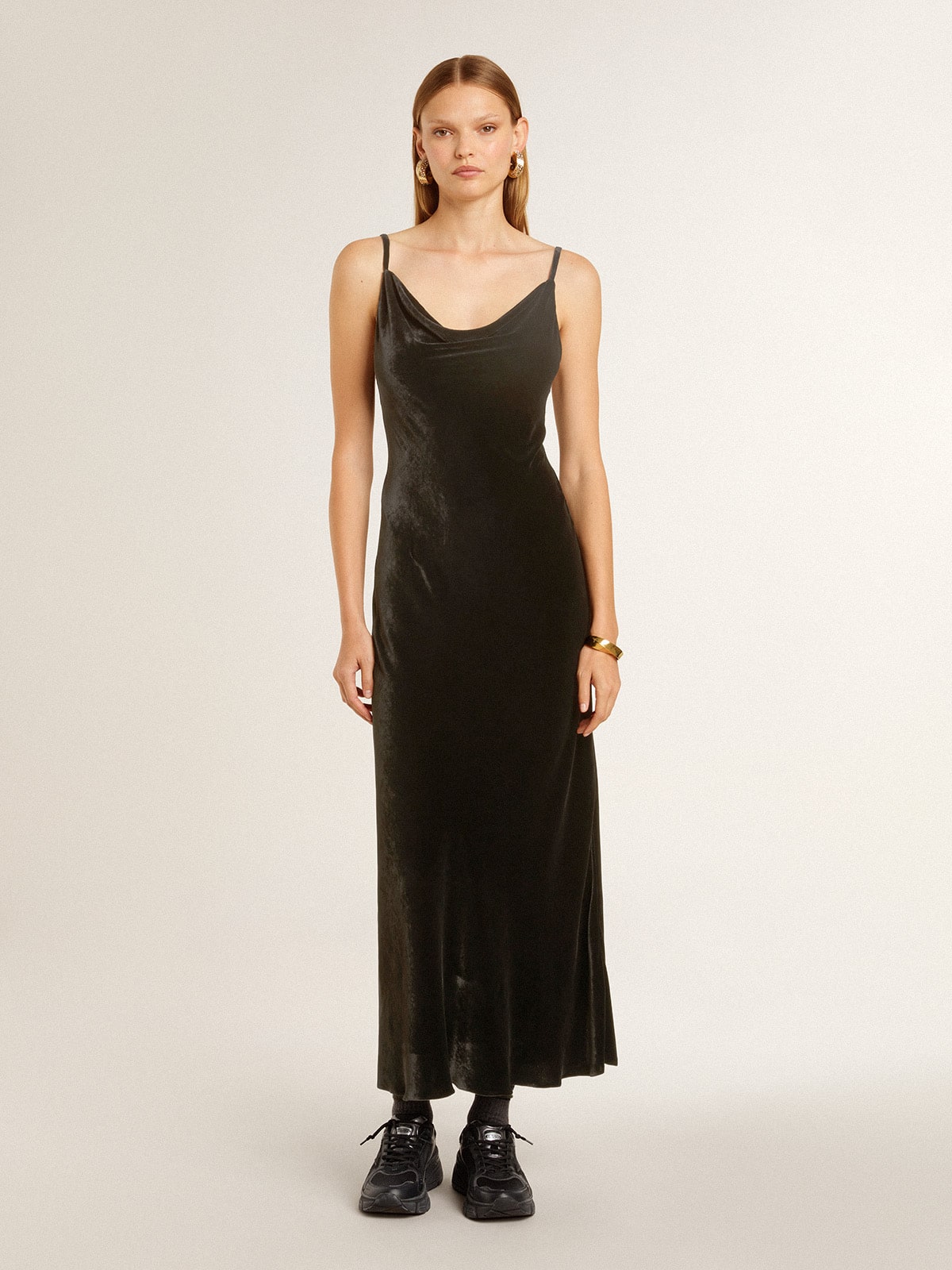 Golden Goose -  Women's black velvet-effect slip dress in 