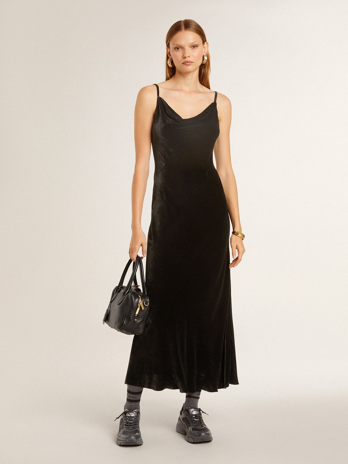 Golden Goose -  Women's black velvet-effect slip dress in 